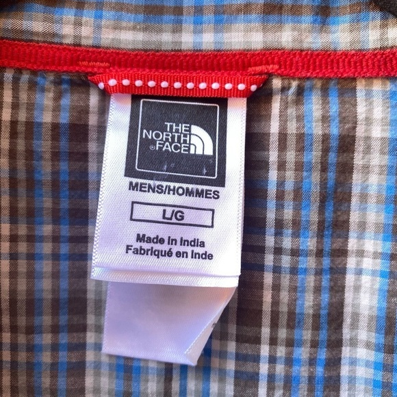 The North Face Mens Large Brown Blue Plaid Collar Button Down Short Sleeve Shirt - Picture 5 of 9